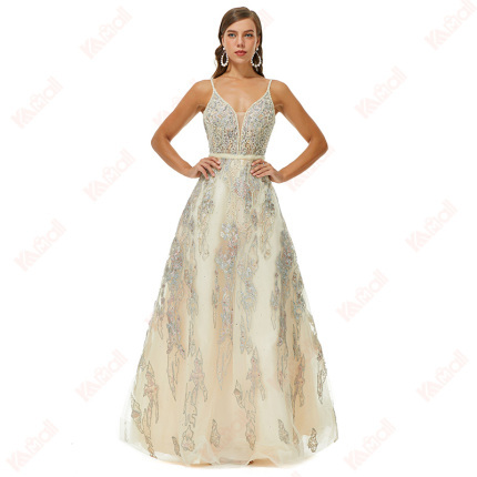 fashion champagne silver evening dress